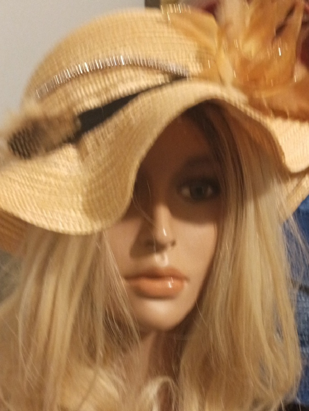 Wide Brim Straw Sun Hat with Decorative Flower - Beige